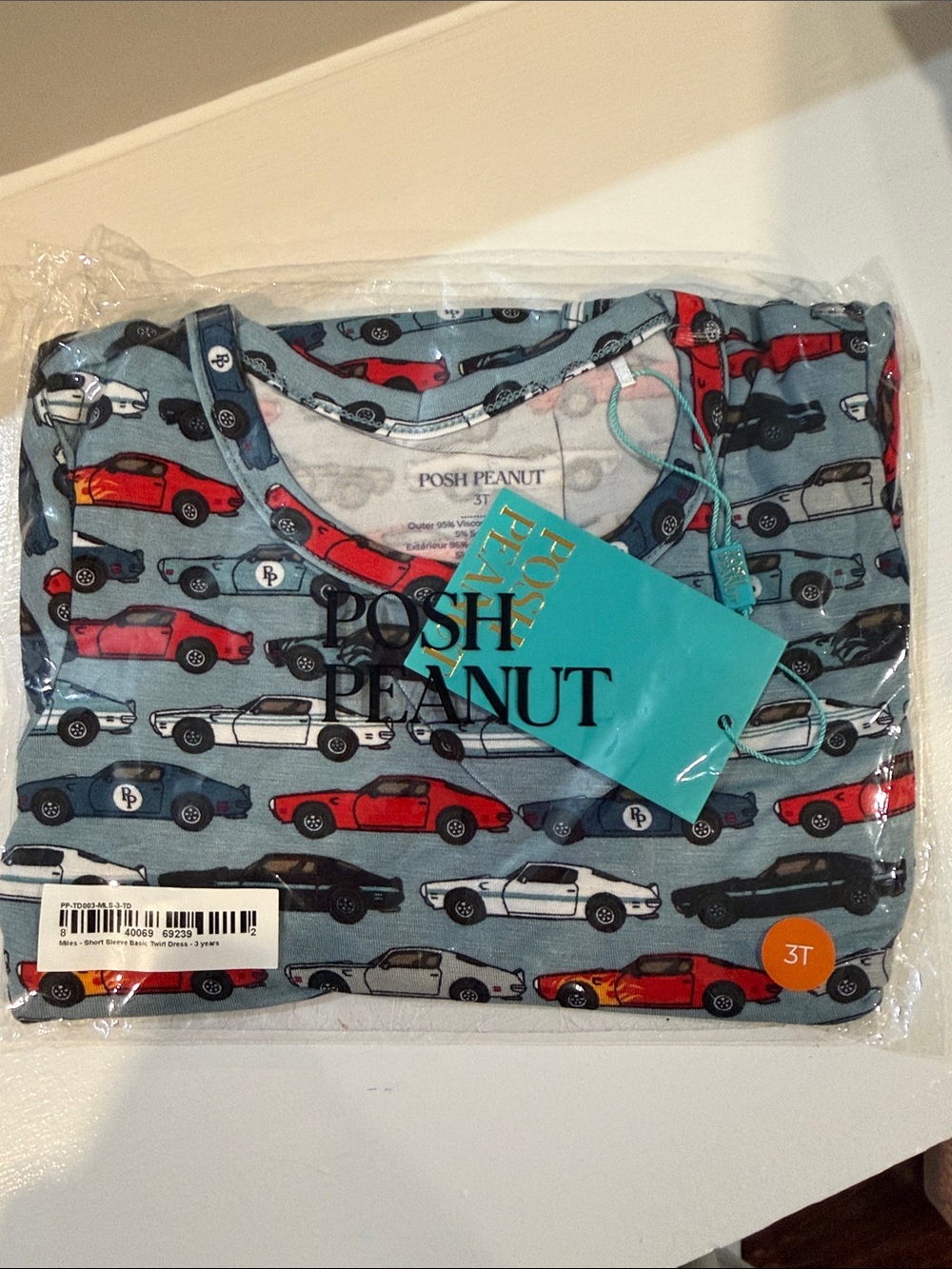 Posh Peanut Bamboo Blue Toddler Basic Twirl Dress Miles Cars print 3T NWT